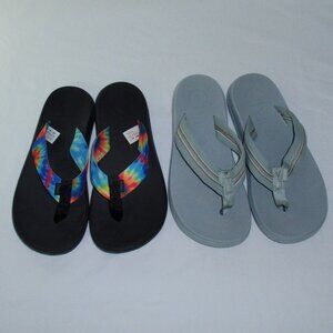 Lot of 2 Chacos Flip Flops Tie Dye Black Gray Blue Women Sz 7